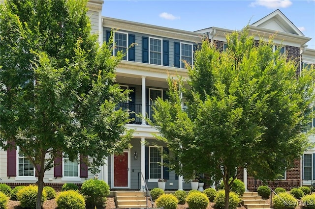14424 Michaux Village Dr, Midlothian, VA 23113 - obstructed view of property featuring a porch, a balcony, and stairs