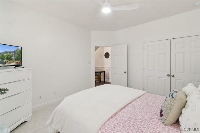 14424 Michaux Village Dr, Midlothian, VA 23113 - bedroom featuring a closet, light carpet, and a ceiling fan