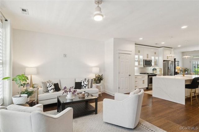 14424 Michaux Village Dr, Midlothian, VA 23113 - living room featuring dark wood finished floors and recessed lighting