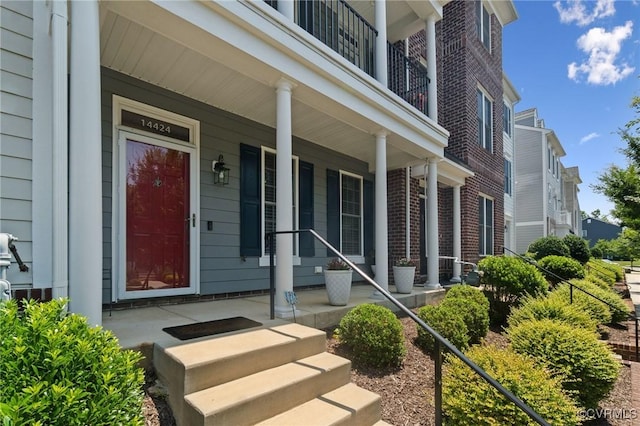 14424 Michaux Village Dr, Midlothian, VA 23113 - doorway to property featuring covered porch and brick siding