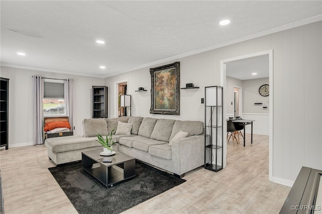 14210 Cherry St, Chester, VA 23831 - living room with ornamental molding, light wood-type flooring, and recessed lighting