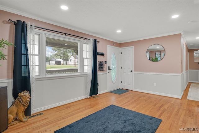 14210 Cherry St, Chester, VA 23831 - foyer entrance with wood finished floors, crown molding, and recessed lighting
