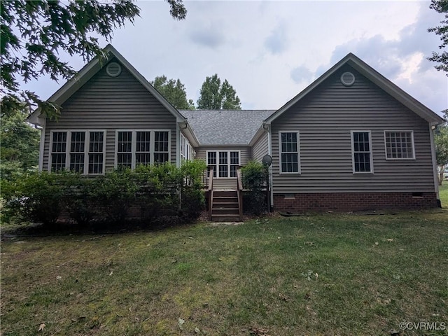 12703 Colby Cove Ct, Chester, VA 23831 - back of house featuring crawl space, a lawn, a wooden deck, and a shingled roof