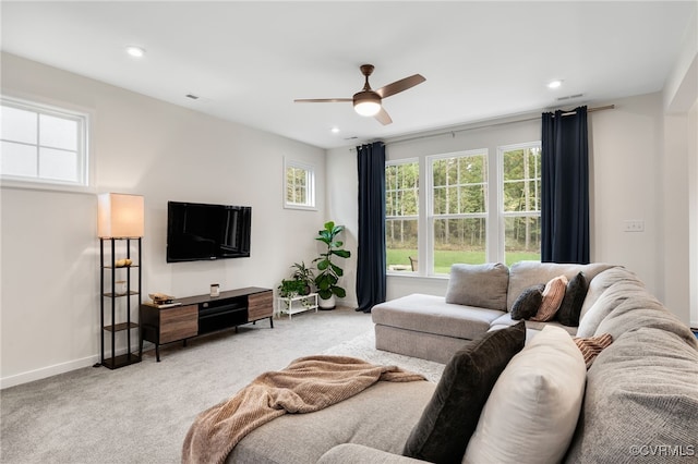 18325 Palisades Ct, Moseley, VA 23120 - living room featuring ceiling fan, healthy amount of natural light, carpet flooring, and recessed lighting