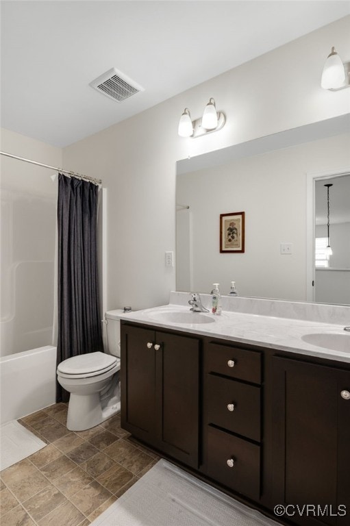18325 Palisades Ct, Moseley, VA 23120 - full bath with double vanity, shower / bath combination with curtain, and stone finish floors