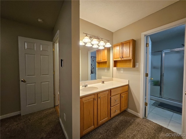 4740 Old Williamsburg Rd, Sandston, VA 23150 - bathroom with vanity, a shower stall, and carpet floors