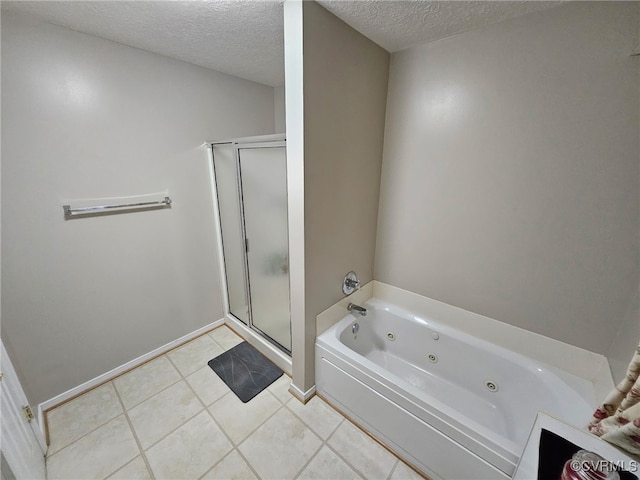 4740 Old Williamsburg Rd, Sandston, VA 23150 - full bathroom with a shower stall, a tub with jets, a textured ceiling, and tile patterned flooring
