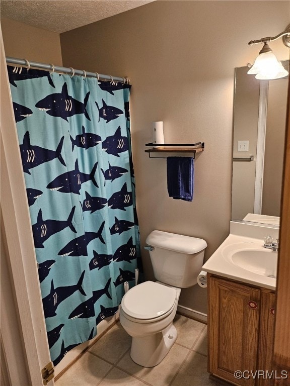 4740 Old Williamsburg Rd, Sandston, VA 23150 - full bathroom featuring vanity, a textured ceiling, tile patterned floors, and a shower with shower curtain
