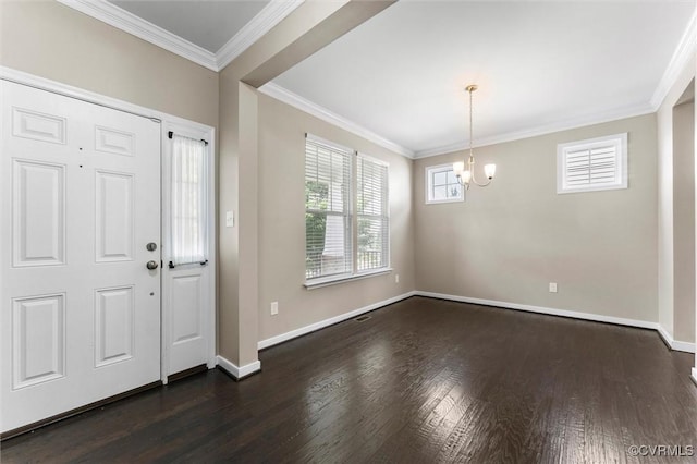 17412 Trevino Pkwy, Moseley, VA 23120 - entrance foyer featuring dark wood-style flooring, crown molding, and a chandelier
