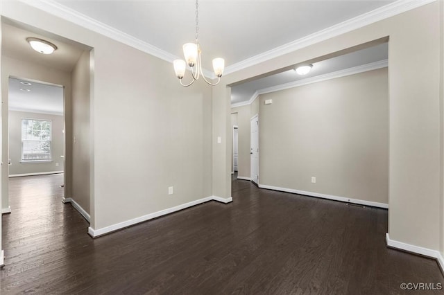 17412 Trevino Pkwy, Moseley, VA 23120 - spare room featuring dark wood-type flooring, a chandelier, and crown molding