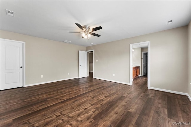 17412 Trevino Pkwy, Moseley, VA 23120 - unfurnished bedroom with dark wood-type flooring, ensuite bathroom, and ceiling fan