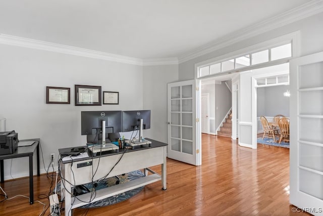 15585 Fox Cove Cir, Moseley, VA 23120 - office featuring ornamental molding, french doors, and wood finished floors