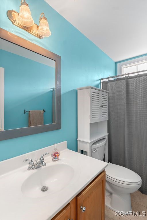 15585 Fox Cove Cir, Moseley, VA 23120 - bathroom with vanity, tile patterned flooring, and a shower with shower curtain