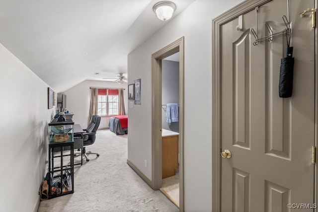 15585 Fox Cove Cir, Moseley, VA 23120 - hall featuring light carpet and vaulted ceiling