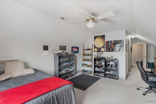15585 Fox Cove Cir, Moseley, VA 23120 - bedroom with vaulted ceiling, carpet floors, and ceiling fan