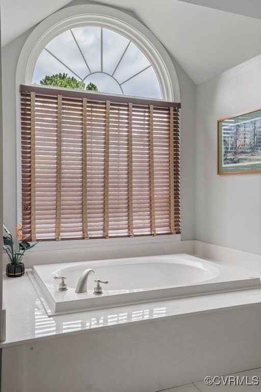 15585 Fox Cove Cir, Moseley, VA 23120 - full bathroom featuring plenty of natural light, a garden tub, and lofted ceiling