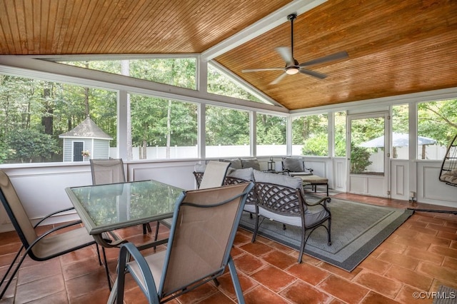 15585 Fox Cove Cir, Moseley, VA 23120 - sunroom / solarium featuring vaulted ceiling, outdoor dining space, and a ceiling fan