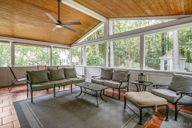 15585 Fox Cove Cir, Moseley, VA 23120 - sunroom / solarium featuring ceiling fan, an outdoor hangout area, and healthy amount of natural light