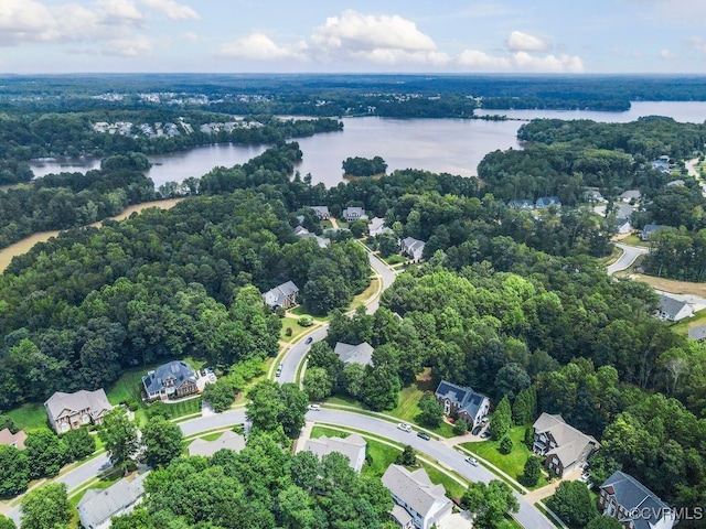 15585 Fox Cove Cir, Moseley, VA 23120 - aerial perspective of suburban area with a nearby body of water and a heavily wooded area
