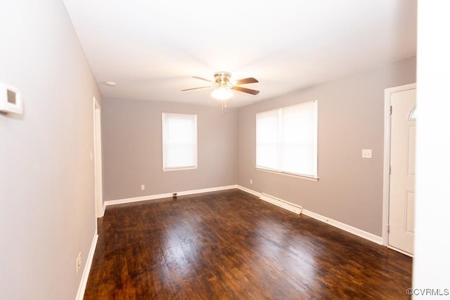 64 Gibbons Ave, Petersburg, VA 23803 - spare room featuring ceiling fan and dark wood-type flooring