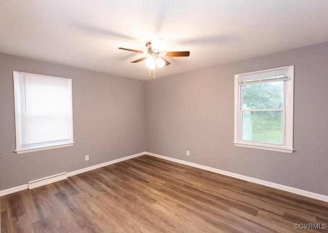 64 Gibbons Ave, Petersburg, VA 23803 - empty room with a baseboard radiator, wood finished floors, and ceiling fan