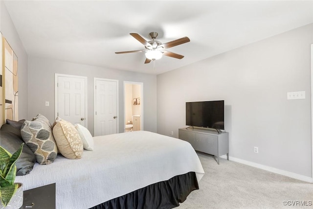 1712 Porters Mill Ln, Midlothian, VA 23114 - bedroom with light colored carpet, ceiling fan, and ensuite bathroom
