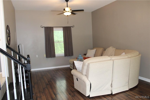 1712 Porters Mill Ln, Midlothian, VA 23114 - living room featuring ceiling fan and dark wood finished floors