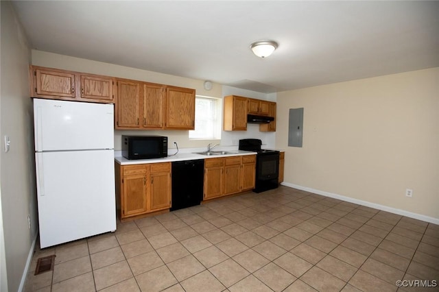 407 E 2nd St, Farmville, VA 23901 - kitchen featuring black appliances, electric panel, under cabinet range hood, and light countertops