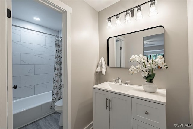 9312 Groundhog, Chesterfield, VA 23235 - bathroom with vanity, shower / bath combo, and wood finished floors