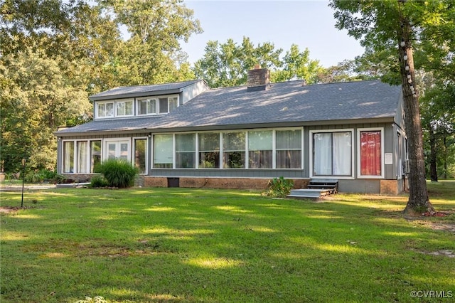 17009 Faithful Run, Montpelier, VA 23192 - mid-century home with a chimney, entry steps, a front yard, and a shingled roof