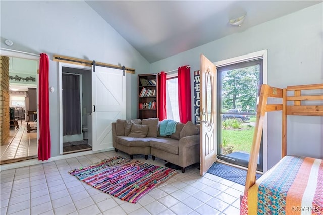 17009 Faithful Run, Montpelier, VA 23192 - tiled living area with a barn door and high vaulted ceiling