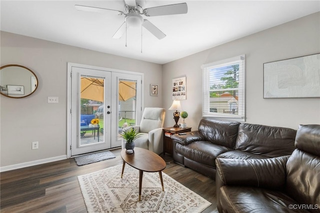 204 Prince Albert Ave, Colonial Heights, VA 23834 - living room featuring french doors, dark wood-style floors, and a ceiling fan
