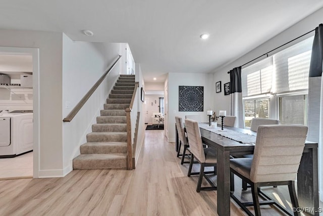 5812 Addison Gate Dr, North Chesterfield, VA 23234 - dining space featuring stairs, light wood-type flooring, independent washer and dryer, and recessed lighting
