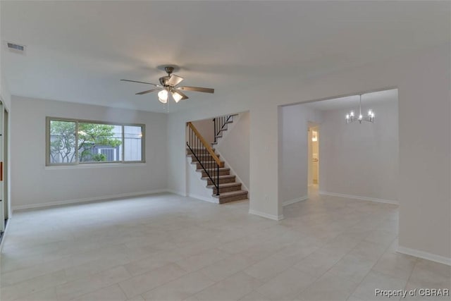 164 Lake One Dr, Hampton, VA 23666 - empty room with stairway, a chandelier, and ceiling fan
