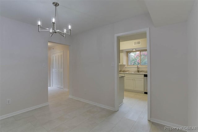 164 Lake One Dr, Hampton, VA 23666 - empty room featuring a chandelier and a sink