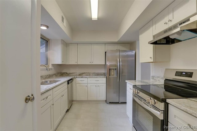 164 Lake One Dr, Hampton, VA 23666 - kitchen featuring appliances with stainless steel finishes, under cabinet range hood, light stone counters, and white cabinets