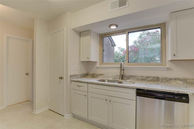 164 Lake One Dr, Hampton, VA 23666 - kitchen with dishwasher, white cabinets, and light stone counters