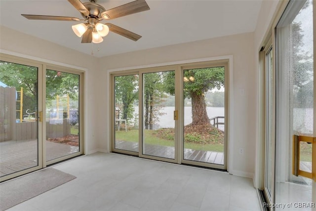 164 Lake One Dr, Hampton, VA 23666 - unfurnished sunroom with a water view and baseboards