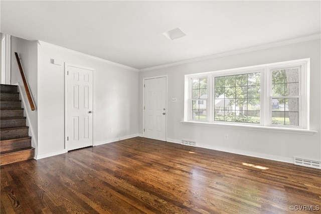 6437 Moon Ln, Chesterfield, VA 23234 - entrance foyer featuring stairs, dark wood-style floors, and ornamental molding