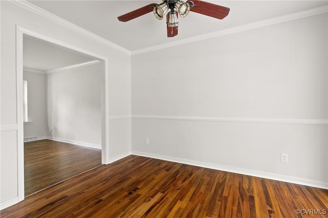 6437 Moon Ln, Chesterfield, VA 23234 - unfurnished room with a ceiling fan, dark wood-type flooring, and ornamental molding