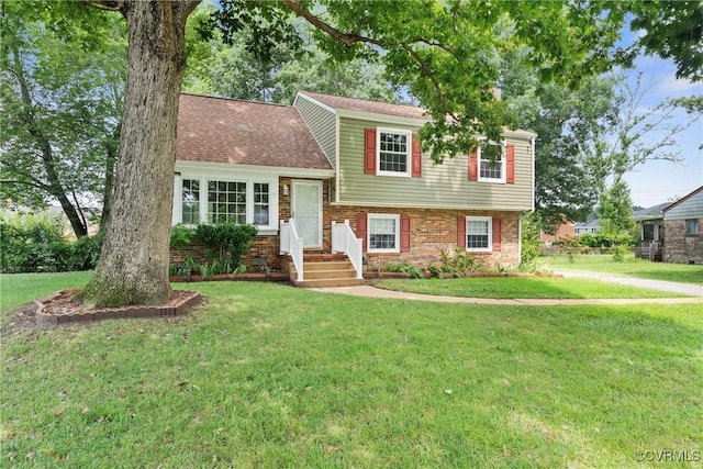 6437 Moon Ln, Chesterfield, VA 23234 - split level home with a front yard and brick siding