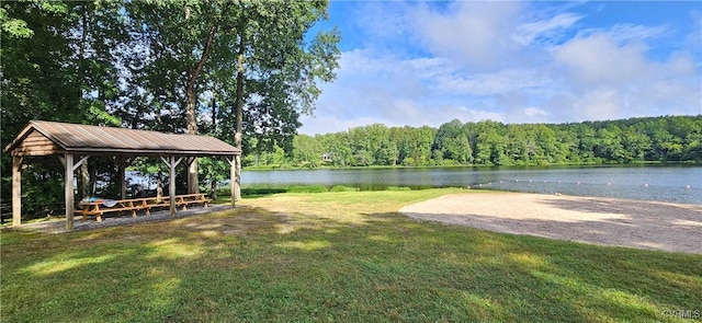 32 Hillcrest Dr, Columbia, VA 23038 - view of home's community with a wooded view, a lawn, a water view, and a gazebo