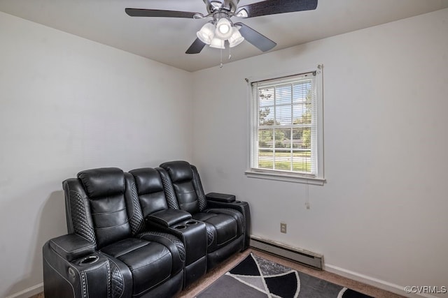 15116 Boydton Plank Rd, Dinwiddie, VA 23841 - home theater room featuring baseboard heating, carpet floors, and a ceiling fan
