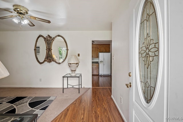 15116 Boydton Plank Rd, Dinwiddie, VA 23841 - foyer featuring a ceiling fan and dark wood finished floors