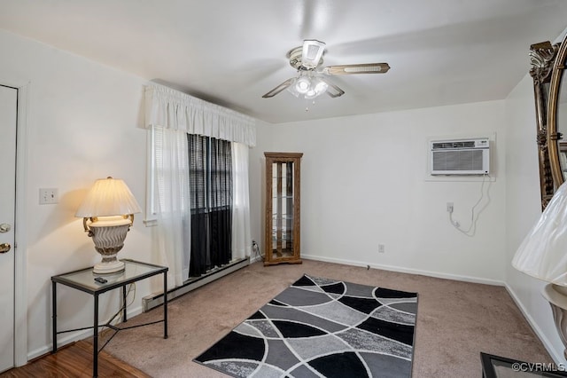 15116 Boydton Plank Rd, Dinwiddie, VA 23841 - carpeted foyer entrance with baseboard heating, an AC wall unit, and ceiling fan