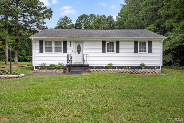 15116 Boydton Plank Rd, Dinwiddie, VA 23841 - view of front of home featuring a front yard, a shingled roof, and crawl space