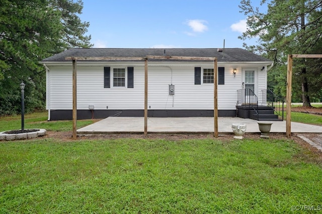 15116 Boydton Plank Rd, Dinwiddie, VA 23841 - back of property featuring a patio and a lawn