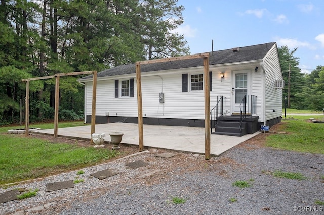 15116 Boydton Plank Rd, Dinwiddie, VA 23841 - rear view of property featuring crawl space, a patio area, and a shingled roof