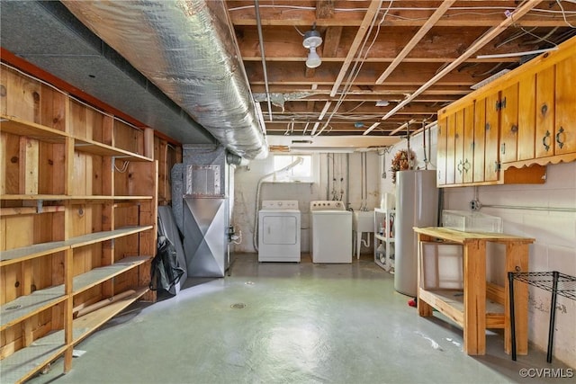 2301 Essex Rd, Henrico, VA 23228 - basement with water heater, separate washer and dryer, and heating unit