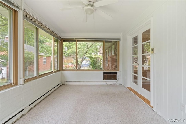 2301 Essex Rd, Henrico, VA 23228 - unfurnished sunroom with a baseboard heating unit, ceiling fan, and carpet flooring